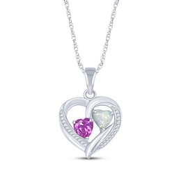 Heart-Shaped Pink Lab-Created Sapphire & Lab-Created Opal Necklace Sterling Silver 18&quot;