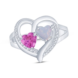 Heart-Shaped Pink Lab-Created Sapphire & Lab-Created Opal Ring Sterling Silver