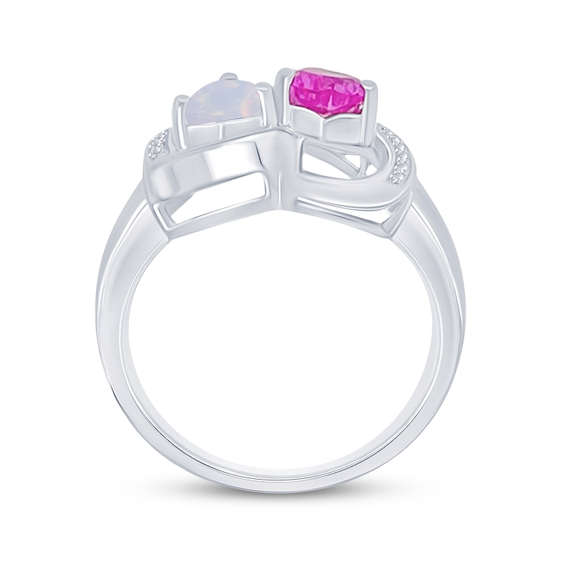 Heart-Shaped Pink Lab-Created Sapphire & Lab-Created Opal Ring Sterling Silver