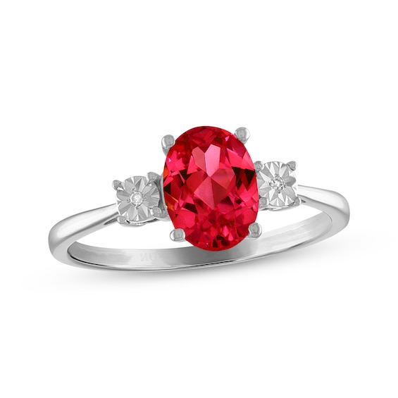 Oval-Cut Lab-Created Ruby & Diamond Accent Ring 10K White Gold