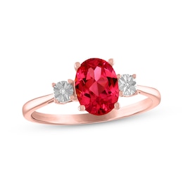 Oval-Cut Lab-Created Ruby & Diamond Accent Ring 10K Rose Gold