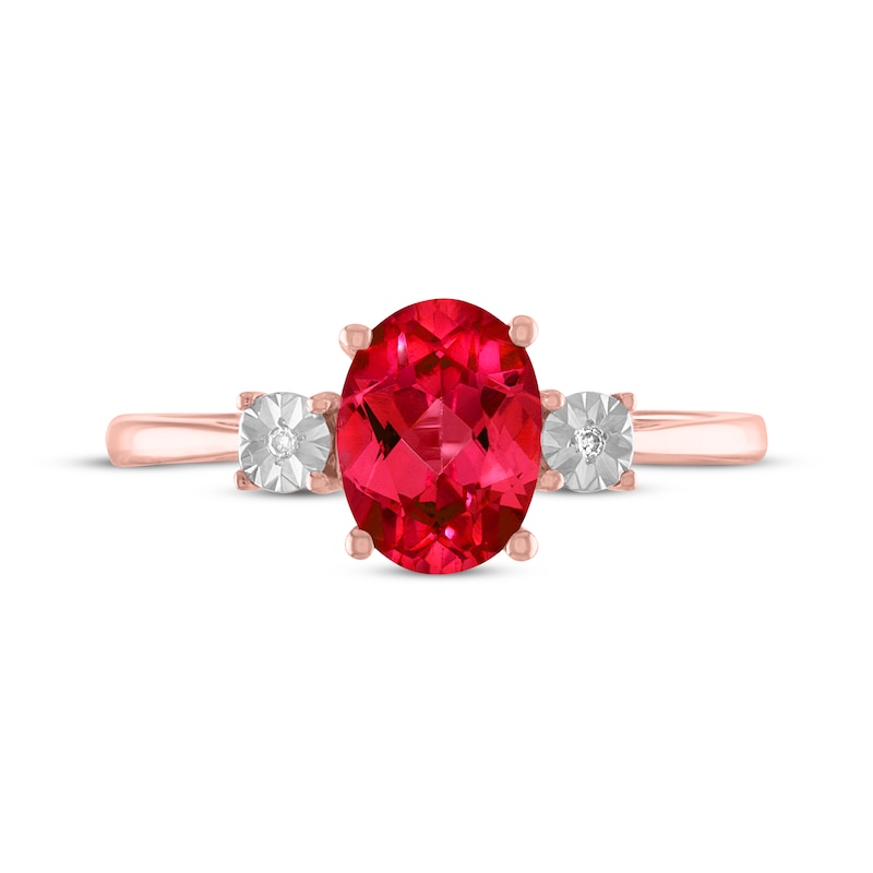 Main Image 3 of Oval-Cut Lab-Created Ruby & Diamond Accent Ring 10K Rose Gold