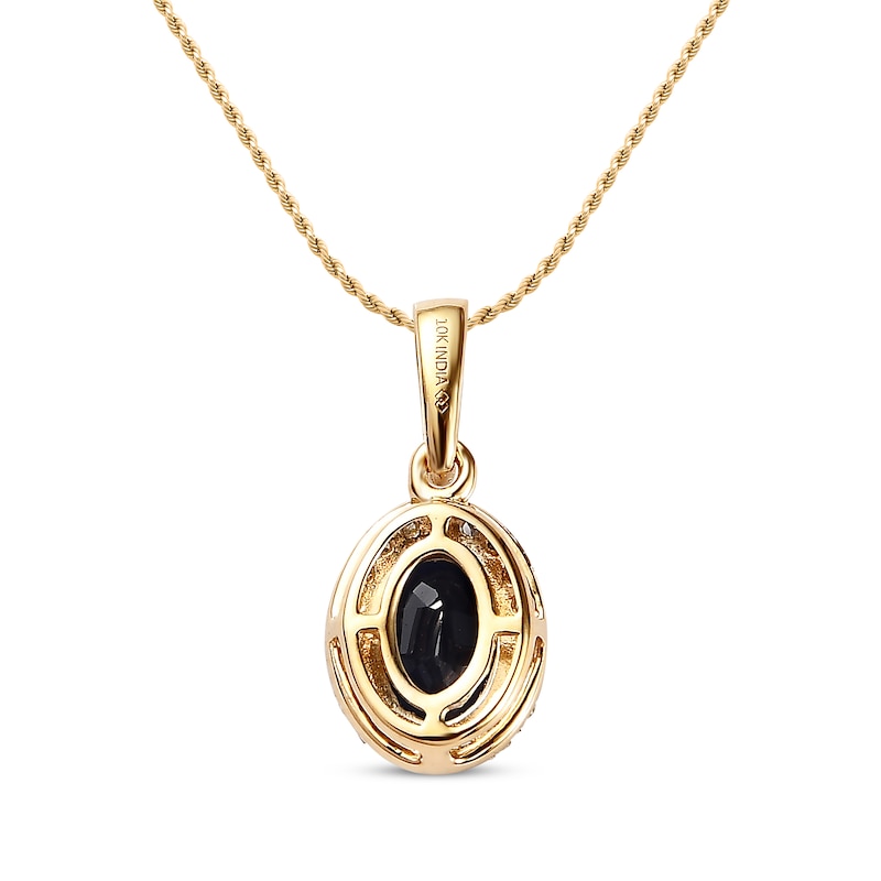 Oval-Cut Blue Sapphire & Diamond Necklace 1/10 ct tw 10K Yellow Gold 18"