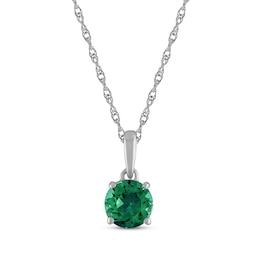 Lab-Created Emerald Solitaire Necklace 10K White Gold 18&quot;