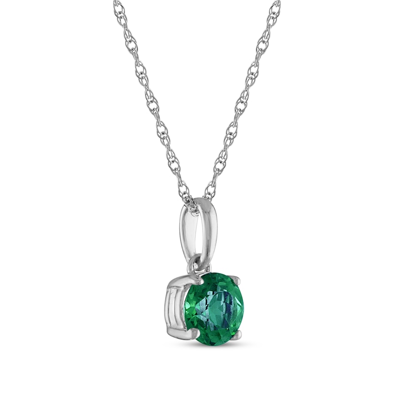 Lab-Created Emerald Solitaire Necklace 10K White Gold 18"