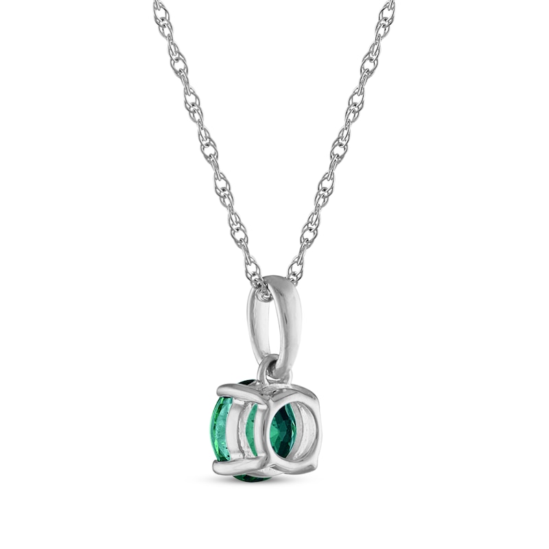 Lab-Created Emerald Solitaire Necklace 10K White Gold 18"