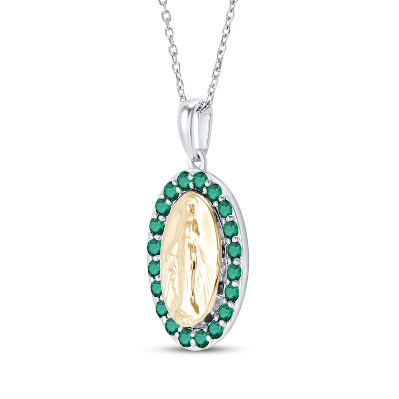 Main Image 2 of Lab-Created Emerald Virgin Mary Necklace Sterling Silver & 14K Yellow Gold 18&quot;