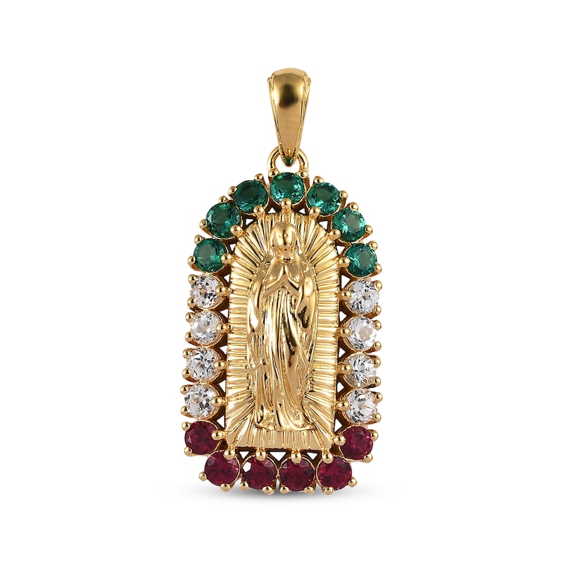 Main Image 1 of Lab-Created Ruby, Lab-Created Emerald & White Lab-Created Sapphire Mary Charm 10K Yellow Gold