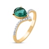 Thumbnail Image 2 of Pear-Shaped Lab-Created Emerald & Diamond Chevron Ring 1/10 ct tw 10K Yellow Gold