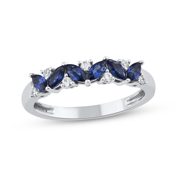Marquise-Cut Blue Lab-Created Sapphire & Diamond Ring 1/10 ct tw 10K White Gold