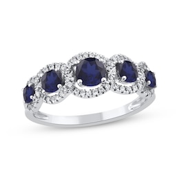 Blue Lab-Created Sapphire & Diamond Five-Stone Ring 1/5 ct tw 10K White Gold