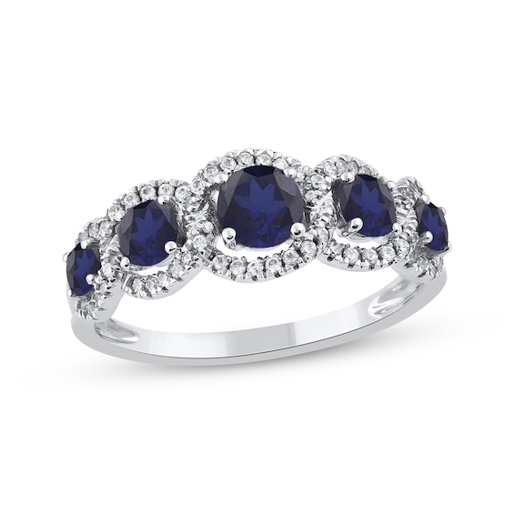 Blue Lab-Created Sapphire & Diamond Five-Stone Ring 1/5 ct tw 10K White Gold