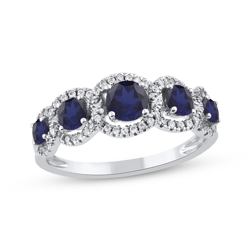 Main Image 1 of Blue Lab-Created Sapphire & Diamond Five-Stone Ring 1/5 ct tw 10K White Gold