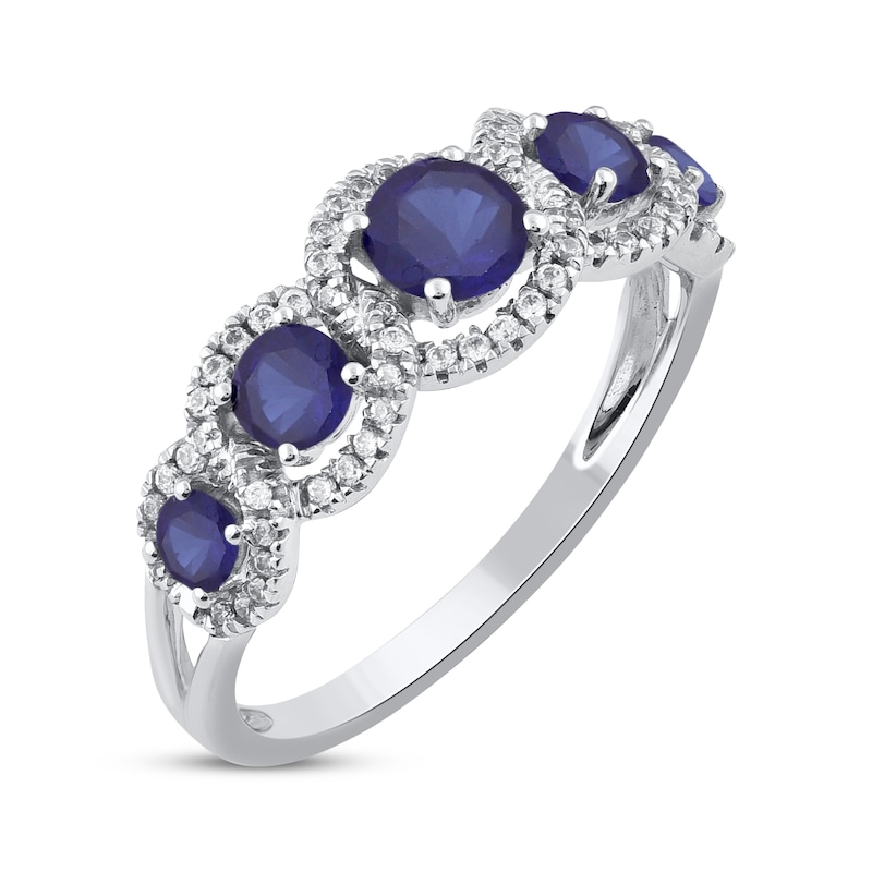 Main Image 2 of Blue Lab-Created Sapphire & Diamond Five-Stone Ring 1/5 ct tw 10K White Gold