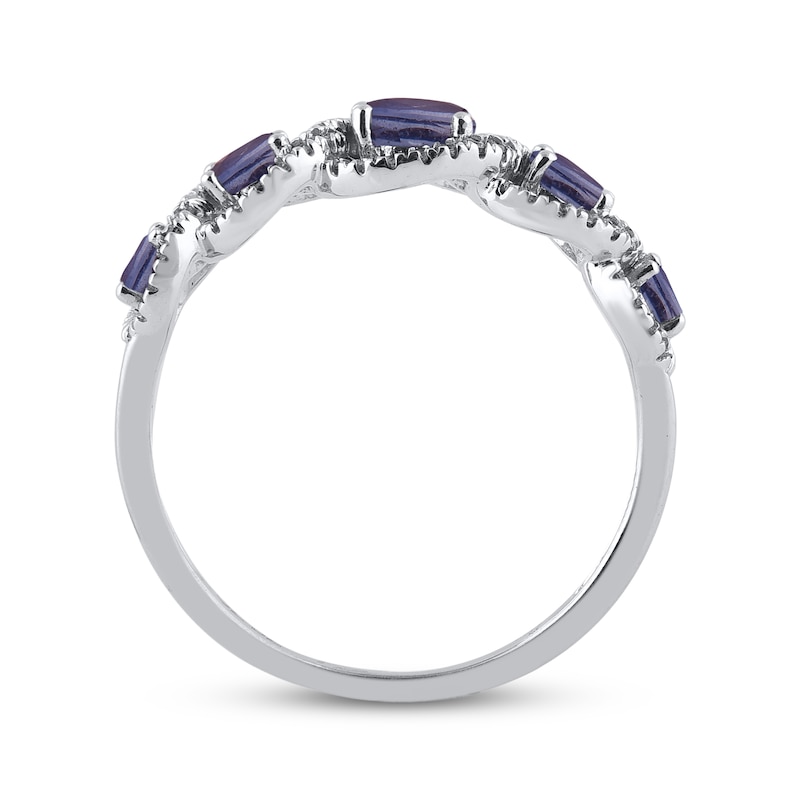 Main Image 3 of Blue Lab-Created Sapphire & Diamond Five-Stone Ring 1/5 ct tw 10K White Gold