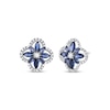 Thumbnail Image 0 of Marquise-Cut Blue Lab-Created Sapphire & Diamond Arabesque Flower Stud Earrings 1/5 ct tw 10K White Gold