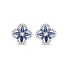 Thumbnail Image 1 of Marquise-Cut Blue Lab-Created Sapphire & Diamond Arabesque Flower Stud Earrings 1/5 ct tw 10K White Gold