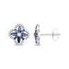 Thumbnail Image 2 of Marquise-Cut Blue Lab-Created Sapphire & Diamond Arabesque Flower Stud Earrings 1/5 ct tw 10K White Gold