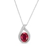 Thumbnail Image 1 of Oval-Cut Lab-Created Ruby & White Lab-Created Sapphire Teardrop Necklace Sterling Silver 18&quot;