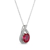 Thumbnail Image 2 of Oval-Cut Lab-Created Ruby & White Lab-Created Sapphire Teardrop Necklace Sterling Silver 18&quot;