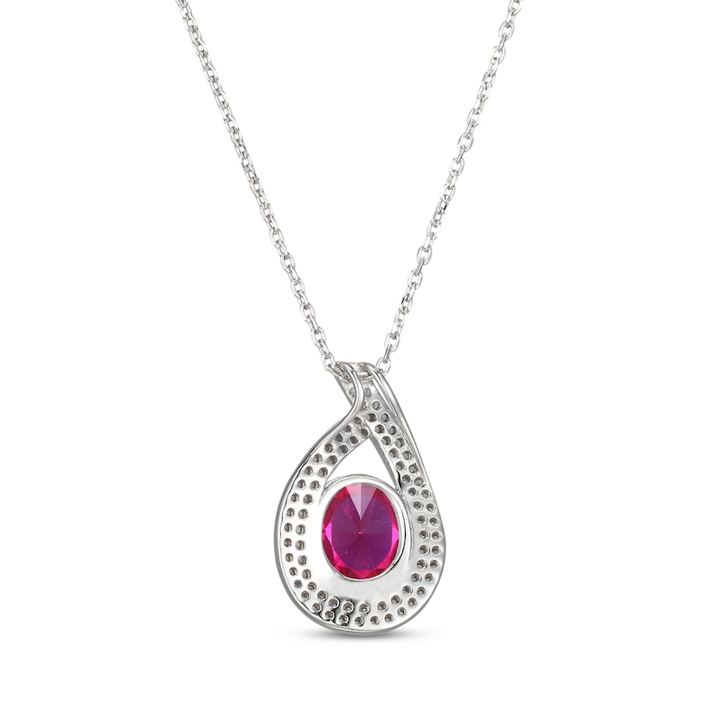 Main Image 3 of Oval-Cut Lab-Created Ruby & White Lab-Created Sapphire Teardrop Necklace Sterling Silver 18&quot;