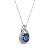 Thumbnail Image 2 of Oval-Cut Blue Lab-Created Sapphire & White Lab-Created Sapphire Teardrop Necklace Sterling Silver 18&quot;