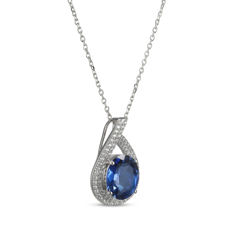 Main Image 2 of Oval-Cut Blue Lab-Created Sapphire & White Lab-Created Sapphire Teardrop Necklace Sterling Silver 18&quot;