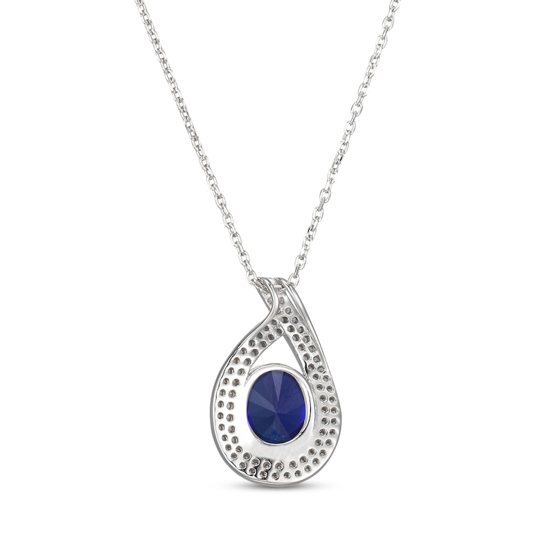 Main Image 3 of Oval-Cut Blue Lab-Created Sapphire & White Lab-Created Sapphire Teardrop Necklace Sterling Silver 18&quot;