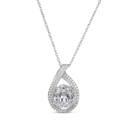 Oval-Cut White Lab-Created Sapphire Teardrop Necklace Sterling Silver 18&quot;