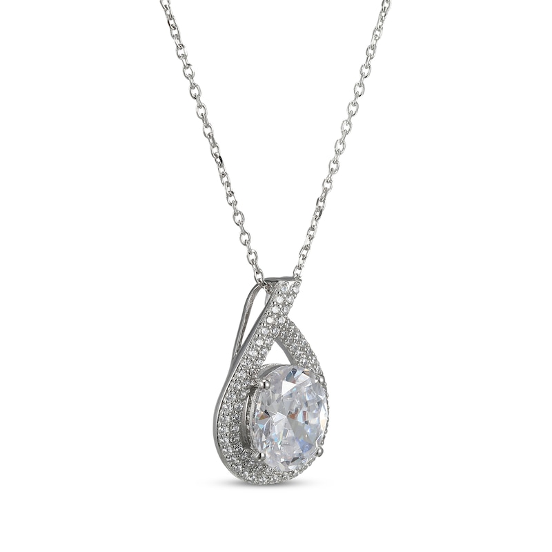 Oval-Cut White Lab-Created Sapphire Teardrop Necklace Sterling Silver 18"