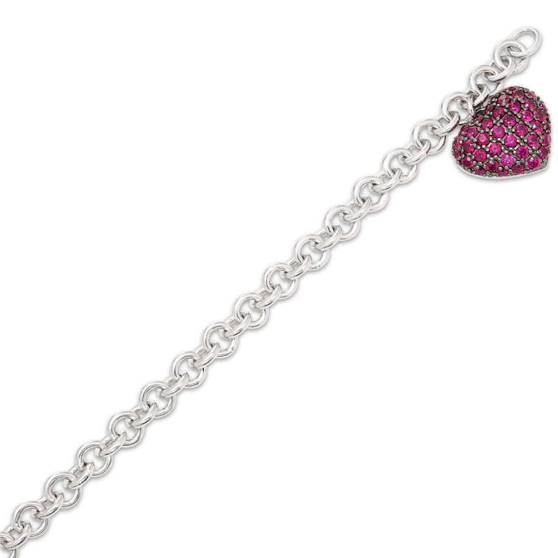 Lex & Lu Sterling Silver Puffed Heart Toggle Bracelet 7.75