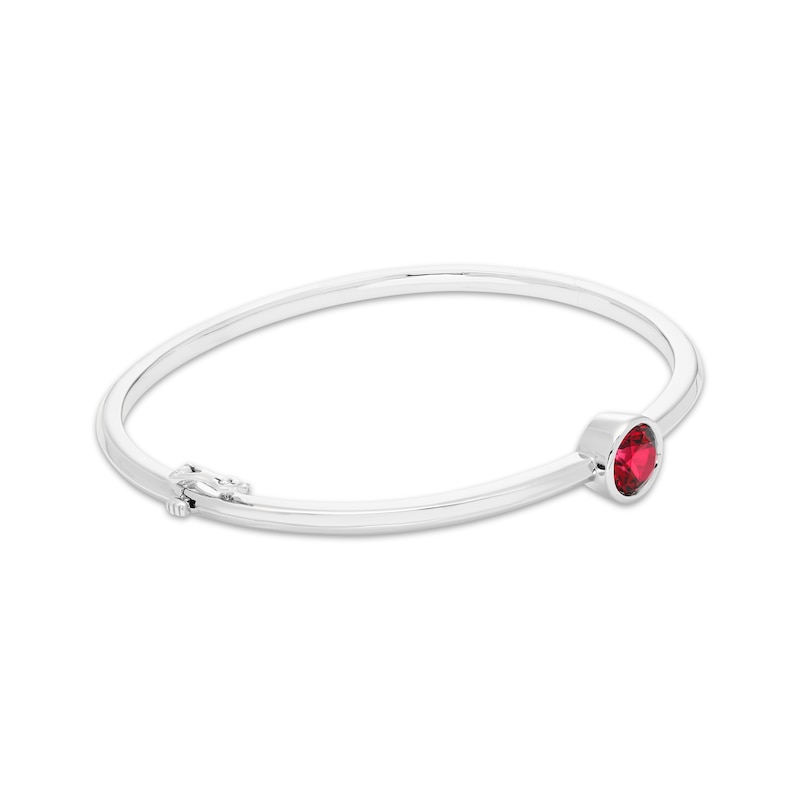Lab-Created Ruby Solitaire Bezel Bangle Bracelet Sterling Silver