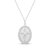 Thumbnail Image 0 of White Lab-Created Sapphire Oval Cross Locket Necklace Sterling Silver 18"