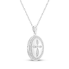 Thumbnail Image 1 of White Lab-Created Sapphire Oval Cross Locket Necklace Sterling Silver 18"