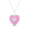 Thumbnail Image 1 of Heart-Shaped & Round-Cut White Lab-Created Sapphire Enameled Heart Locket Necklace Sterling Silver 18&quot;