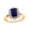 Thumbnail Image 0 of Octagon-Cut Blue Lab-Created Sapphire & Diamond Scalloped Frame Ring 1/10 ct tw 10K Yellow Gold