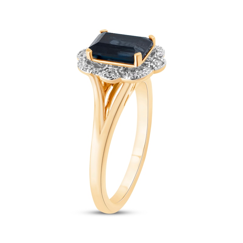 Octagon-Cut Blue Lab-Created Sapphire & Diamond Scalloped Frame Ring 1/10 ct tw 10K Yellow Gold