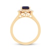 Thumbnail Image 2 of Octagon-Cut Blue Lab-Created Sapphire & Diamond Scalloped Frame Ring 1/10 ct tw 10K Yellow Gold