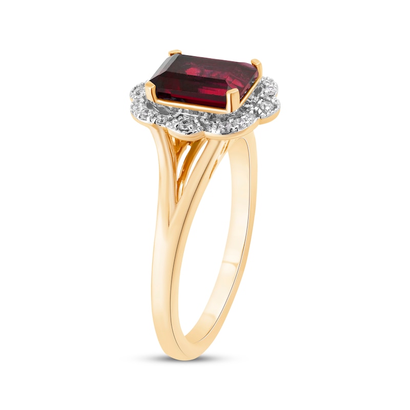 Main Image 2 of Octagon-Cut Lab-Created Ruby & Diamond Ring 1/10 ct tw 10K Yellow Gold