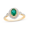 Thumbnail Image 0 of Oval-Cut Emerald & Diamond Halo Ring 1/5 ct tw 10K Yellow Gold