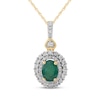 Thumbnail Image 1 of Oval-Cut Emerald & Diamond Halo Necklace 1/6 ct tw 10K Yellow Gold 18&quot;