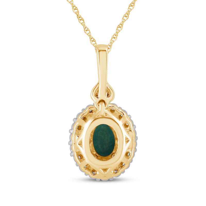 Main Image 3 of Oval-Cut Emerald & Diamond Halo Necklace 1/6 ct tw 10K Yellow Gold 18&quot;