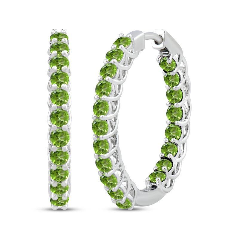 Main Image 1 of Peridot Inside-Out Hoop Earrings Sterling Silver