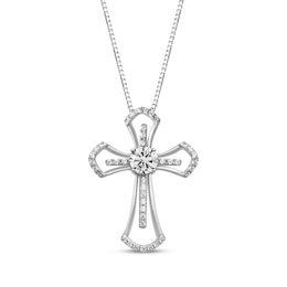 White Lab-Created Sapphire Cross Necklace Sterling Silver 18&quot;