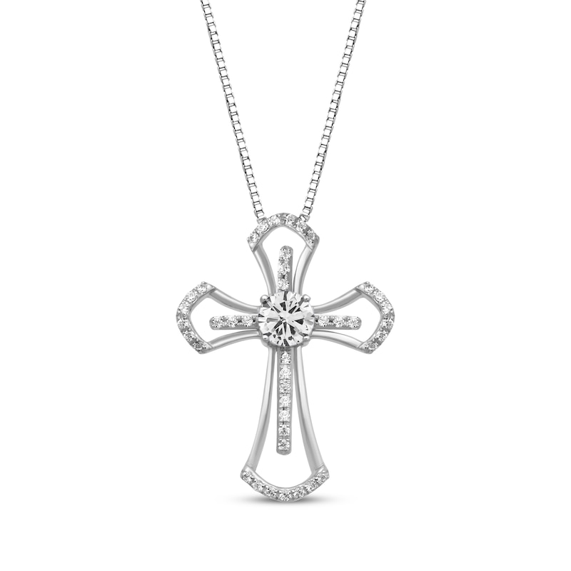 White Lab-Created Sapphire Cross Necklace Sterling Silver 18"