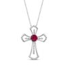 Thumbnail Image 1 of Lab-Created Ruby & White Lab-Created Sapphire Cross Necklace Sterling Silver 18&quot;