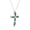 Thumbnail Image 2 of Marquise-Cut Lab-Created Emerald & White Lab-Created Sapphire Cross Necklace Sterling Silver 18&quot;