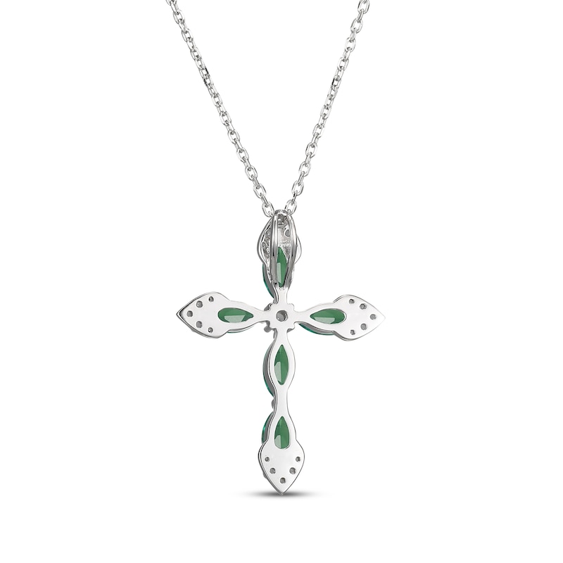 Main Image 3 of Marquise-Cut Lab-Created Emerald & White Lab-Created Sapphire Cross Necklace Sterling Silver 18&quot;