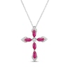 Thumbnail Image 0 of Marquise-Cut Lab-Created Ruby & White Lab-Created Sapphire Cross Necklace Sterling Silver 18"