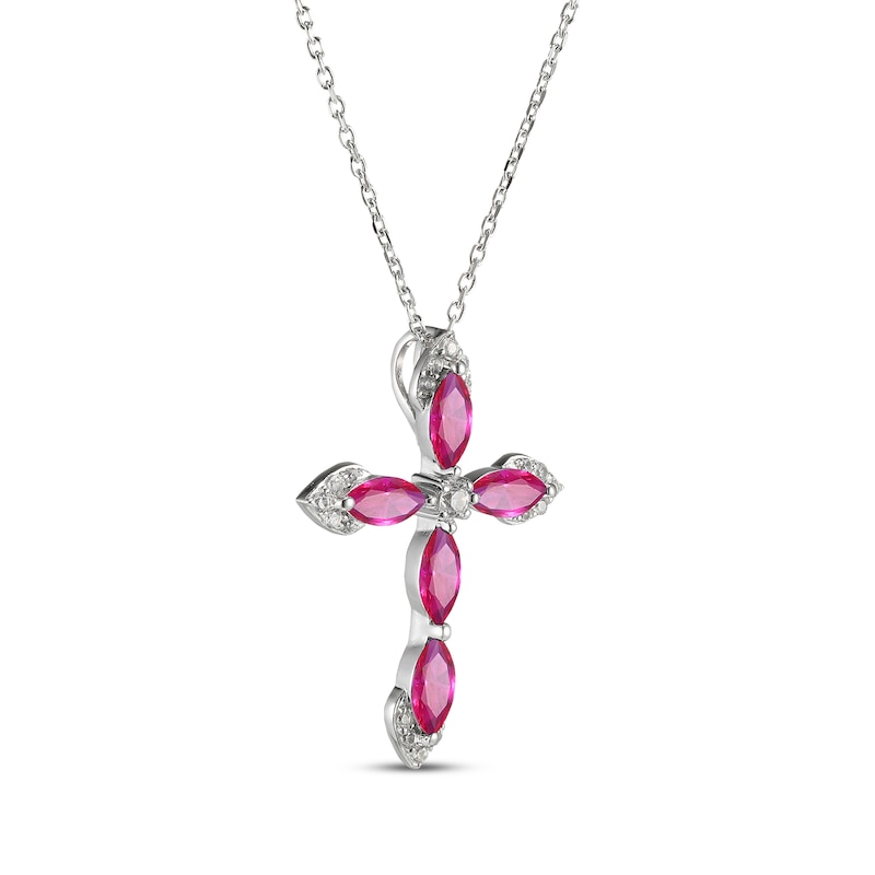 Marquise-Cut Lab-Created Ruby & White Lab-Created Sapphire Cross Necklace Sterling Silver 18"